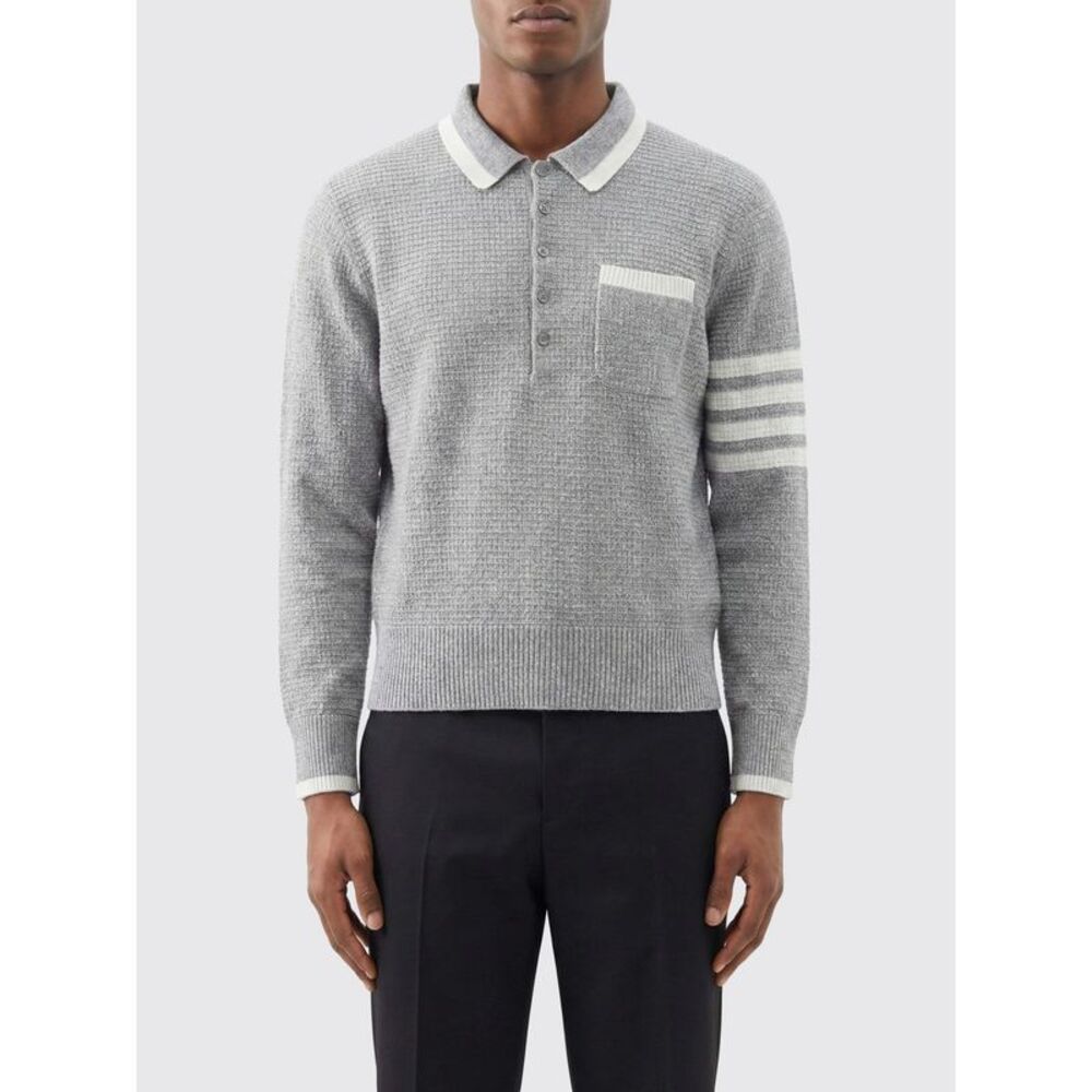 Thom Browne Men Thom Browne Linen And Cotton Knit Polo Shirt